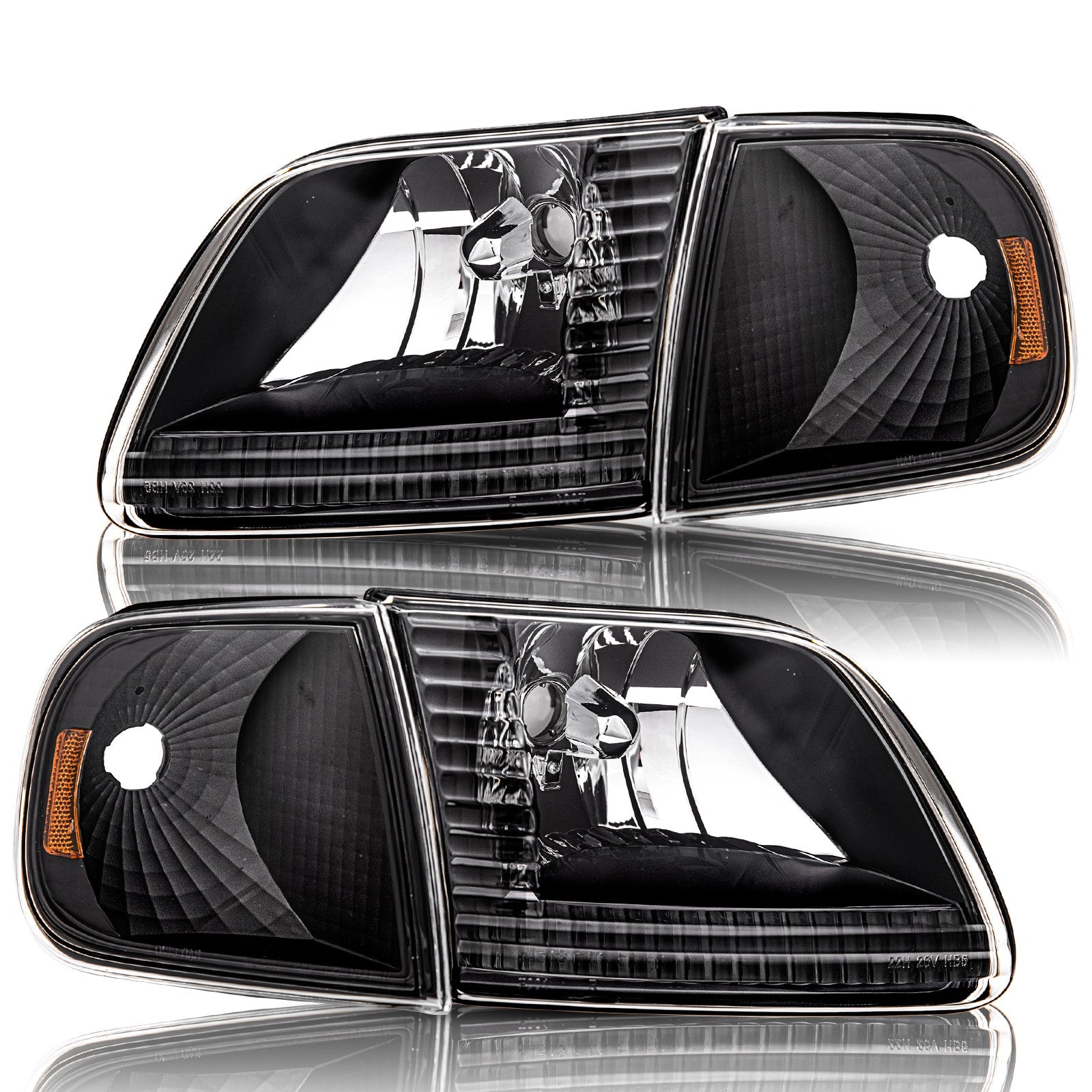 For 1997-2003 Ford F150 97-02 Expedition Black Housing Amber Headlights Assembly