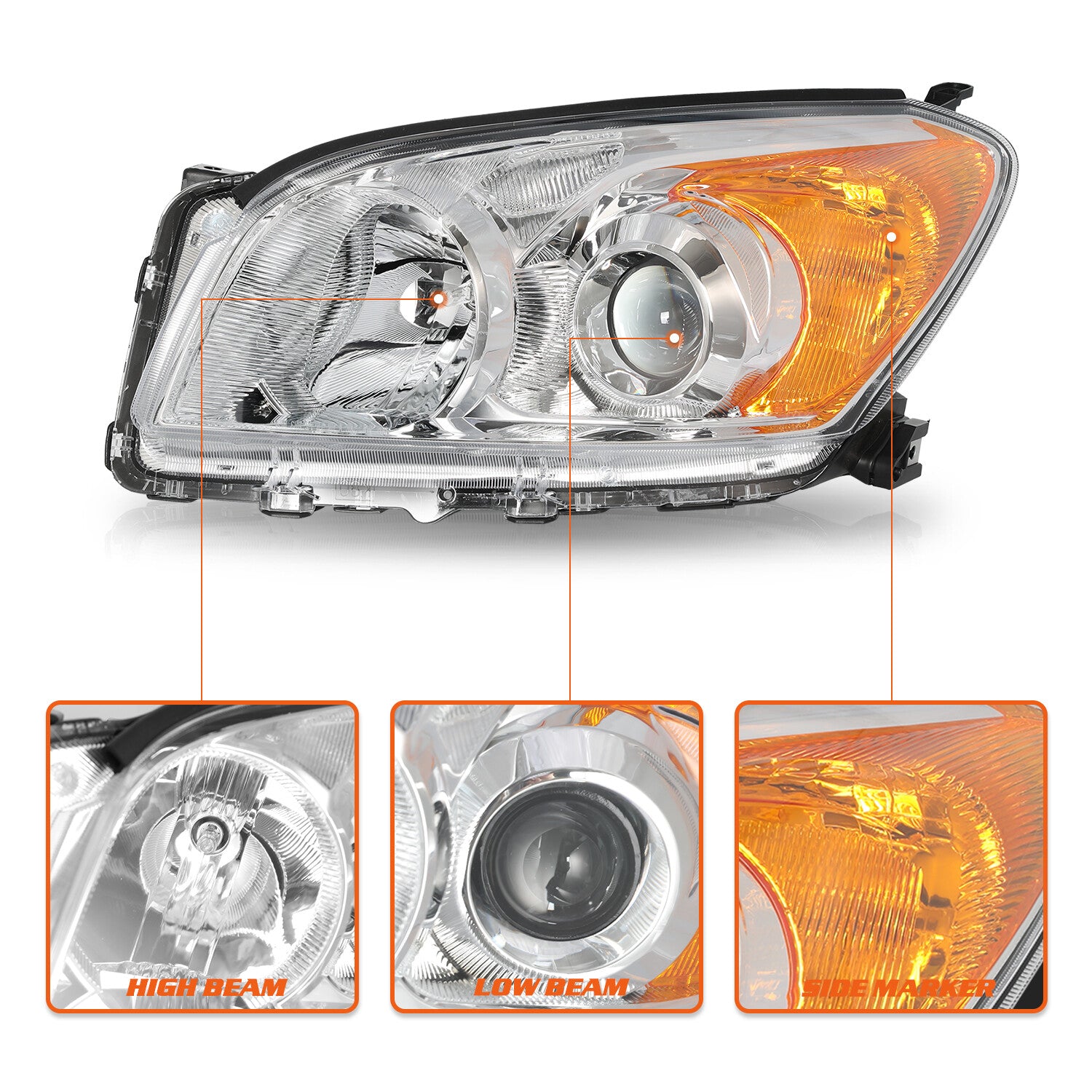 Left+Right Headlight Assembly W/Bulbs For 2009-2012 Toyota Rav4 Halogen Chrome