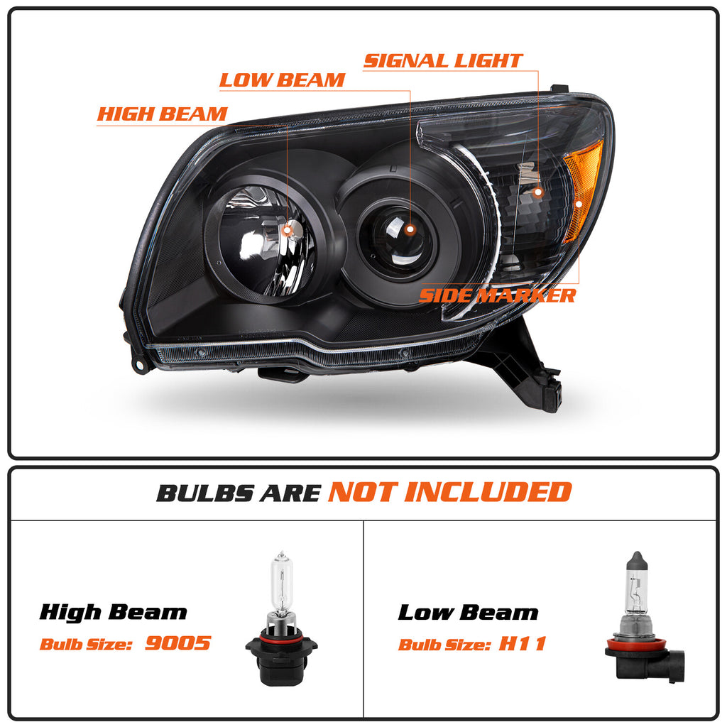 For 2006 2007 2008 2009 Toyota 4Runner Black Amber Corner Headlights Lamps Pair