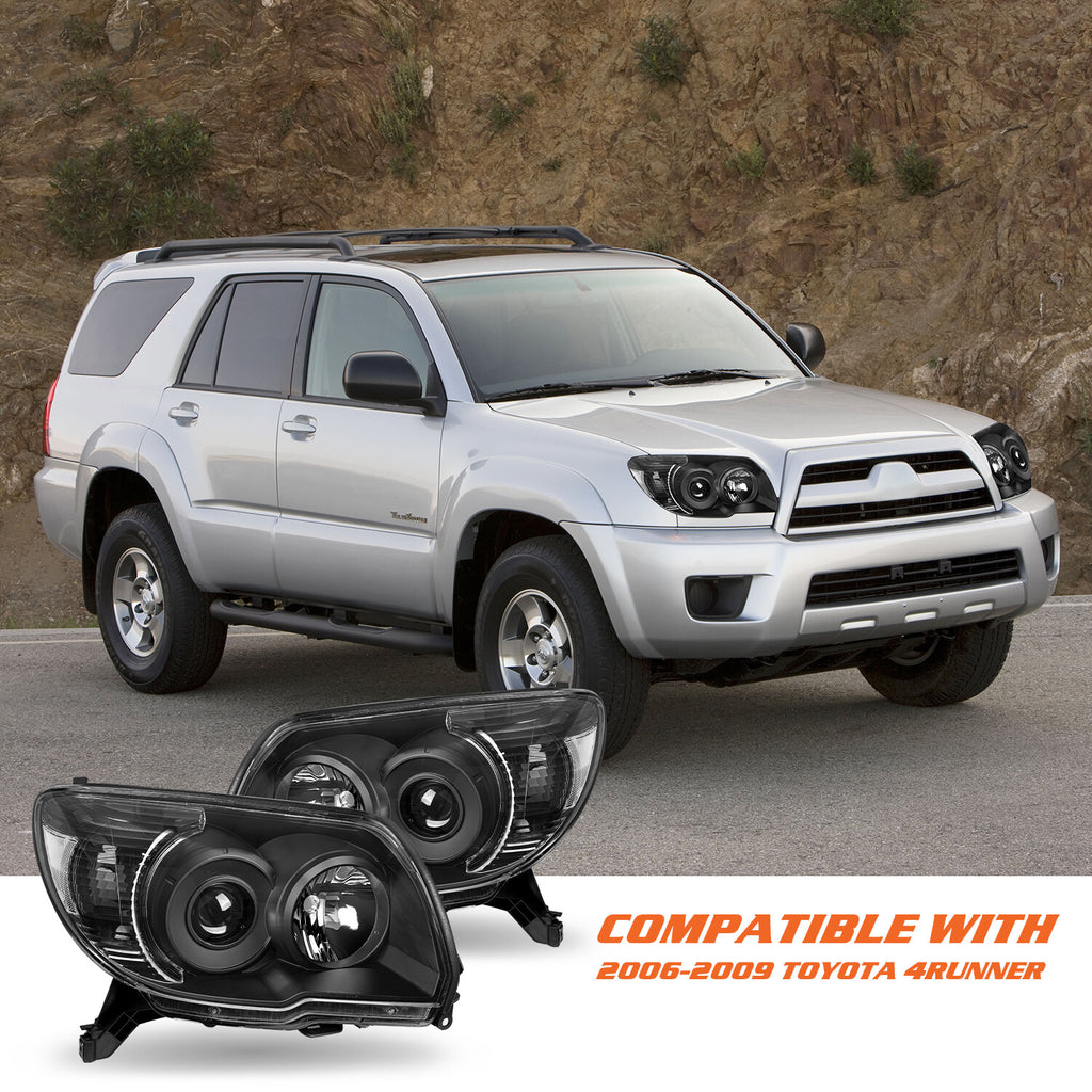 For 2006-2009 Toyota 4Runner Black Headlights Assembly Clear Corner Lamps L+R