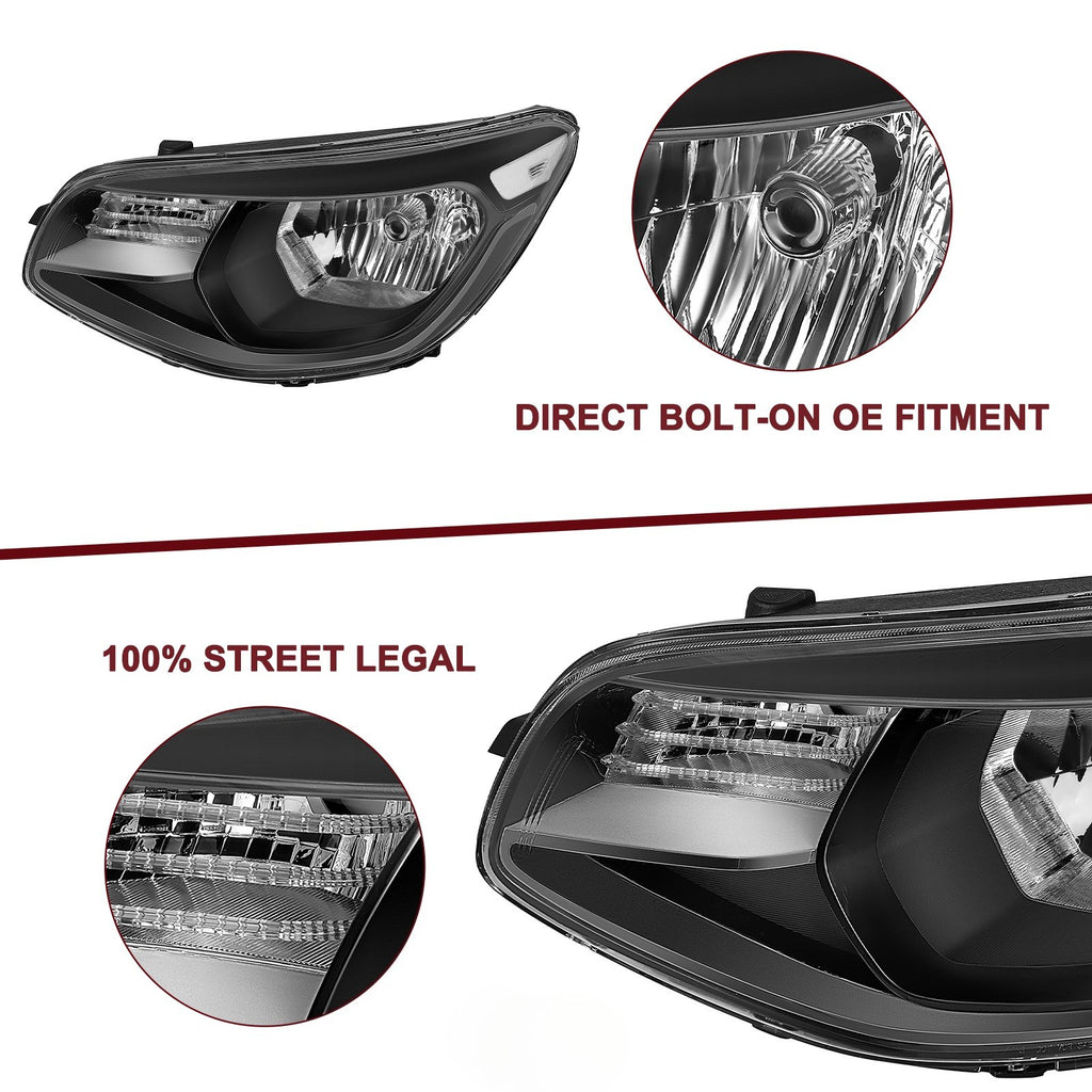 For 2014 2015 2016 2017 2018 2019 Kia Soul Black Clear Halogen Headlights Pair