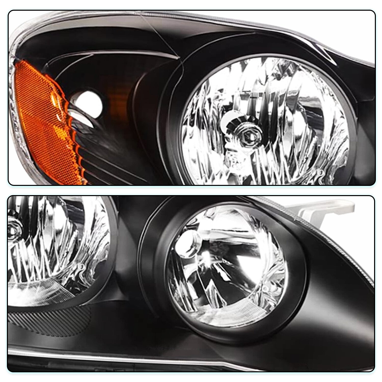 For 2003-2008 Toyota Corolla Sedan Black Headlight Assembly Headlamps Left+Right