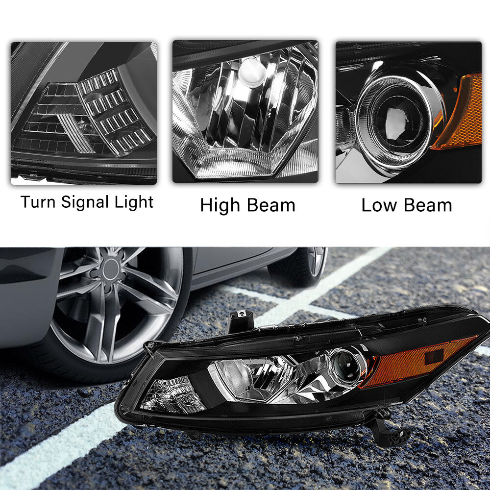 For 2008-2012 Honda Accord 2-Door Coupe Black Headlights Assembly Headlamps Pair