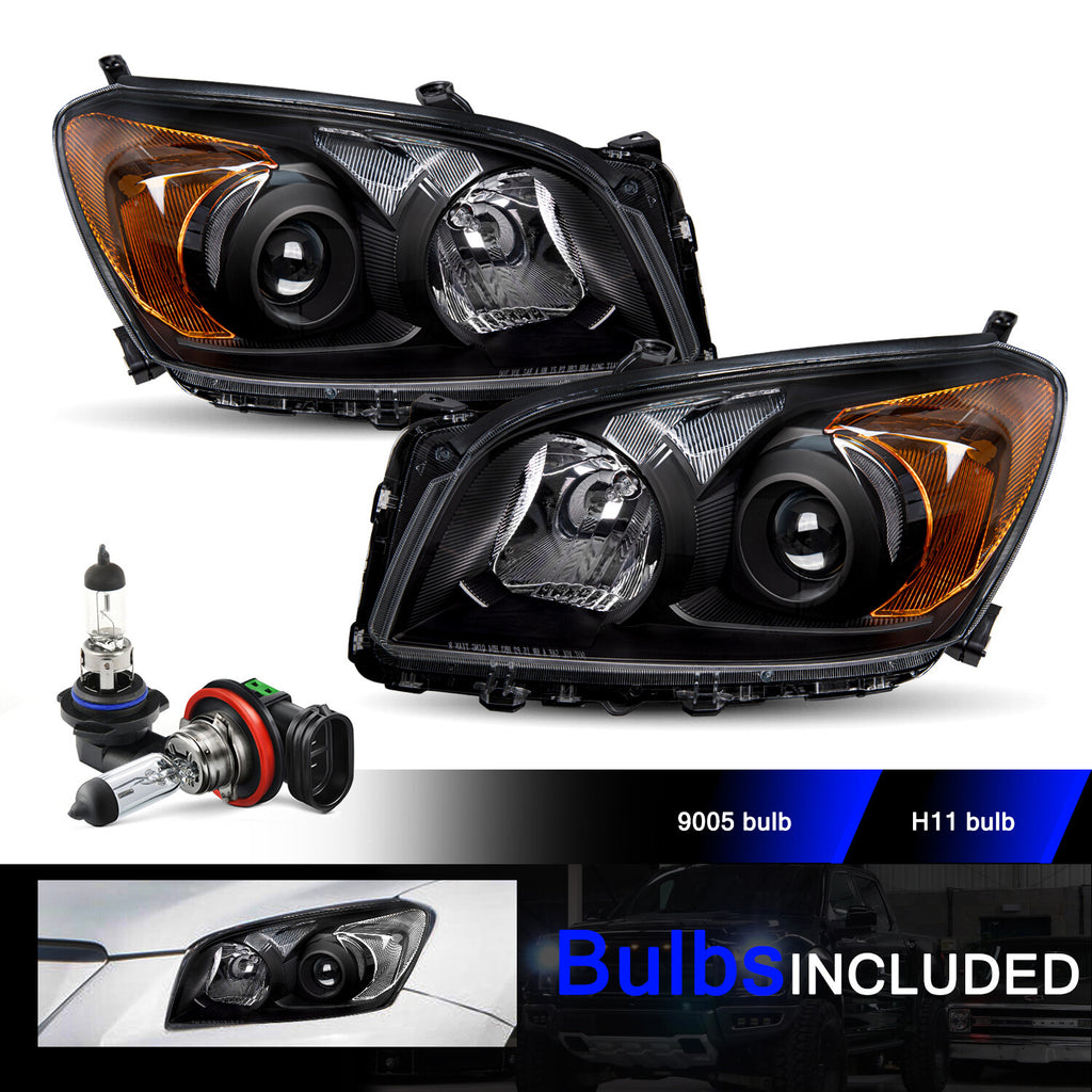 For 09-12 Toyota RAV4 black housing amber corner projector headlights w/bulbs
