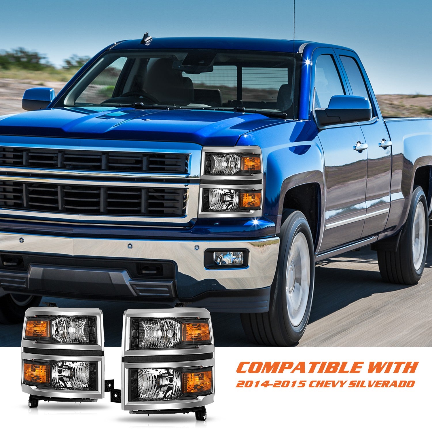Headlights For 2014-2015 Chevy Silverado 1500 Pickup Headlamps Assembly Sets