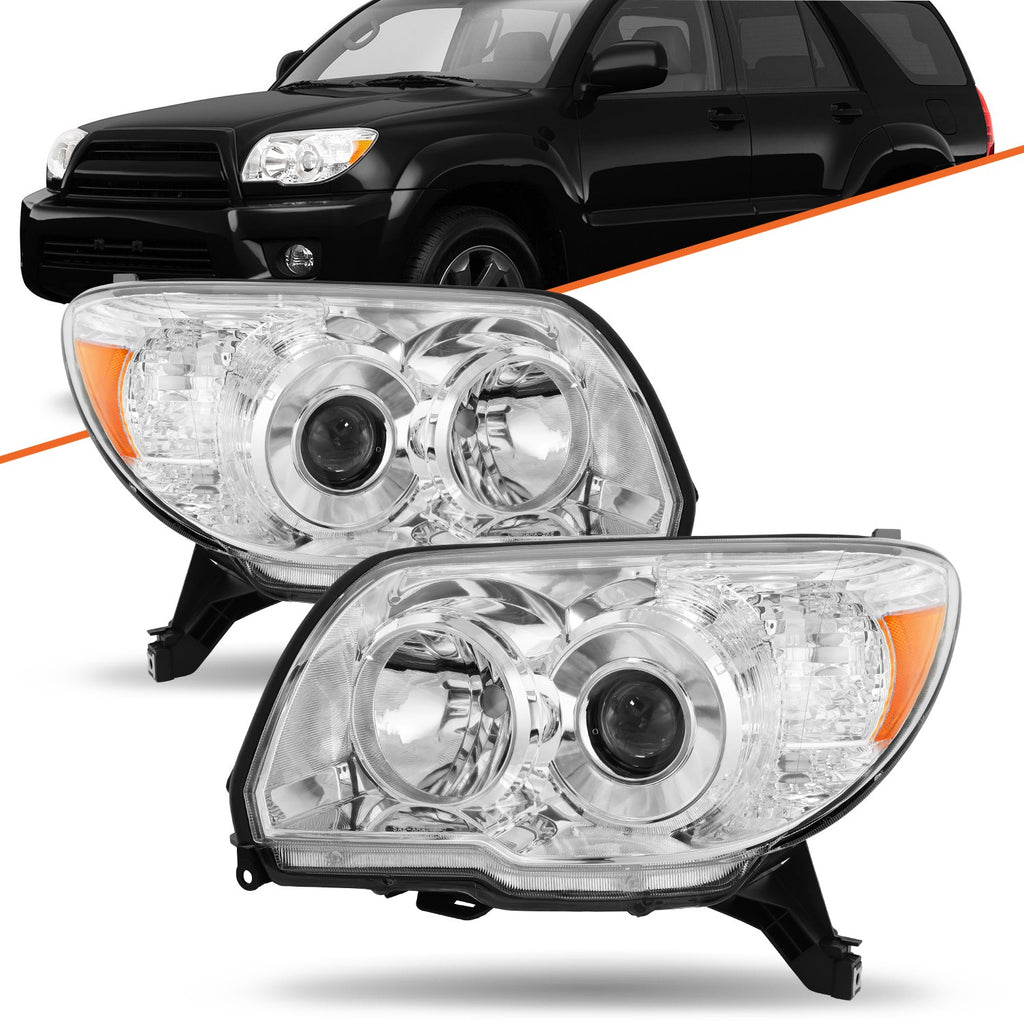 For 2006 2007 2008 2009 Toyota 4Runner Chrome Headlights Amber Lamps Pair