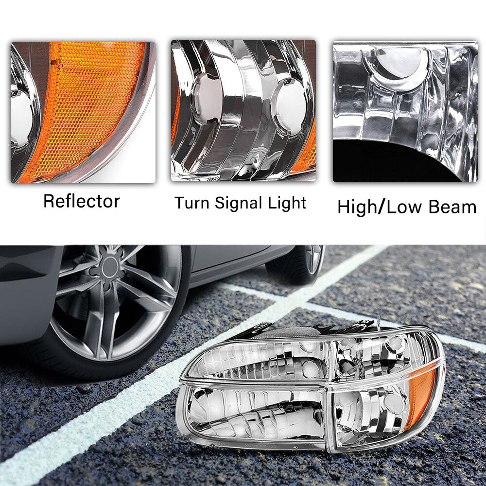 For 1995-2001 Ford Explorer Chrome Housing Amber Corner Headlight Headlights