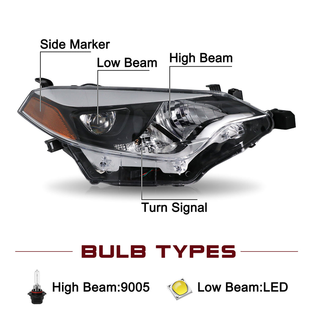For 2014-2016 Toyota Corolla Sedan Halogen Headlight Headlamp Right Passenger RH