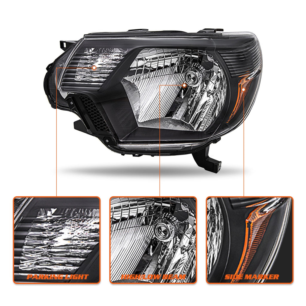 For 2012-2015 Toyota Tacoma TRD Pair Black Amber Corner Lamp Headlights Assembly