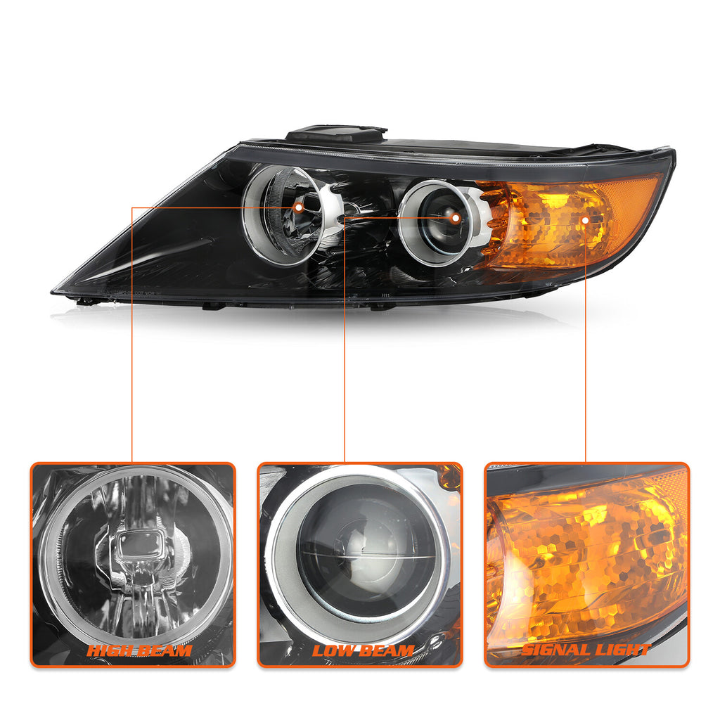 For 2011 2012 2013 Kia Sorento Halogen Black Amber L+R Pairs Headlight assembly