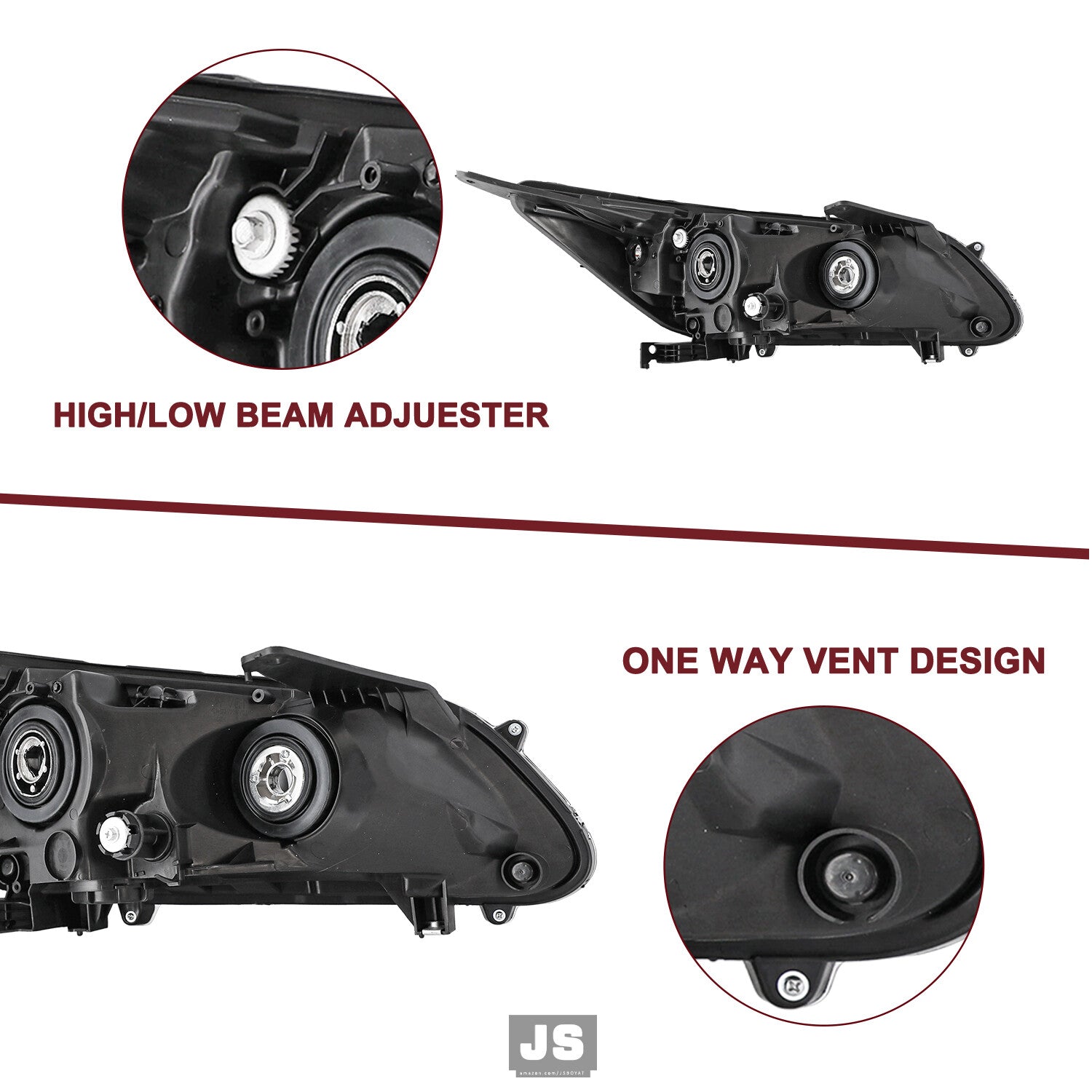 Black Halogen Headlights LH+RH For 2013-2015 Honda Accord Sedan 4Door w/o DRL