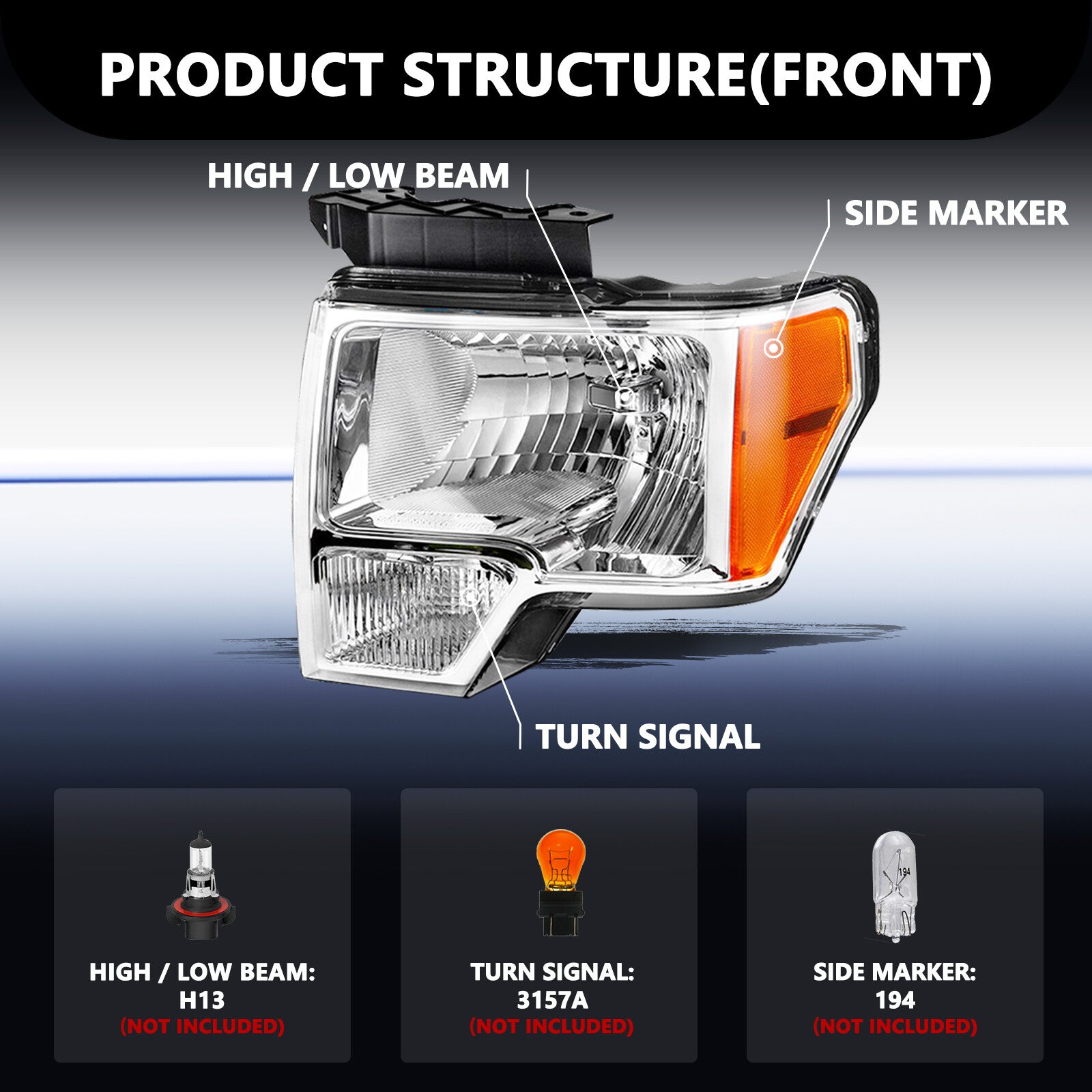 For 2009 2010 2011 2012 2013 2014 Ford F-150 F150 Pickup Headlights Pair