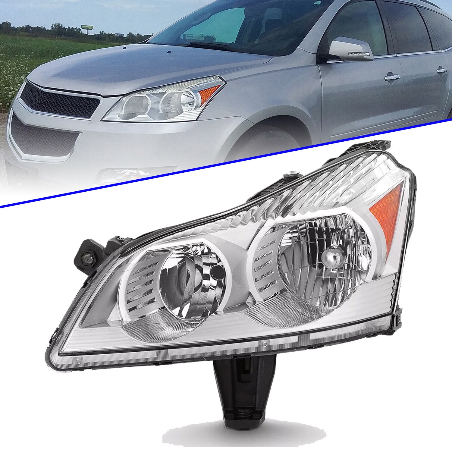 Chrome Headlight For 2009-2012 Chevy Traverse Headlamp W/ Bulb Left Driver