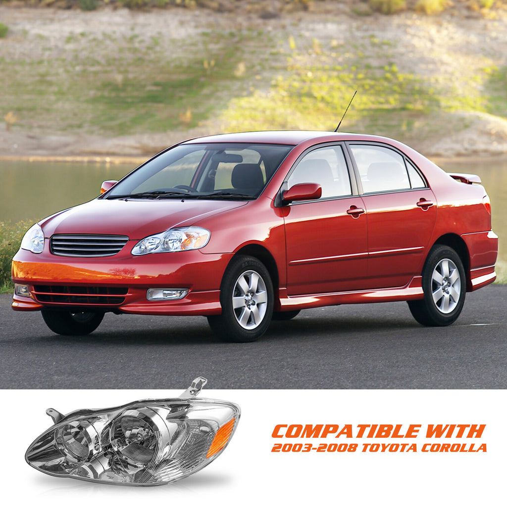 For 2003-2008 Toyota Corolla Chrome Headlights Amber Corner Headlamps Left+Right