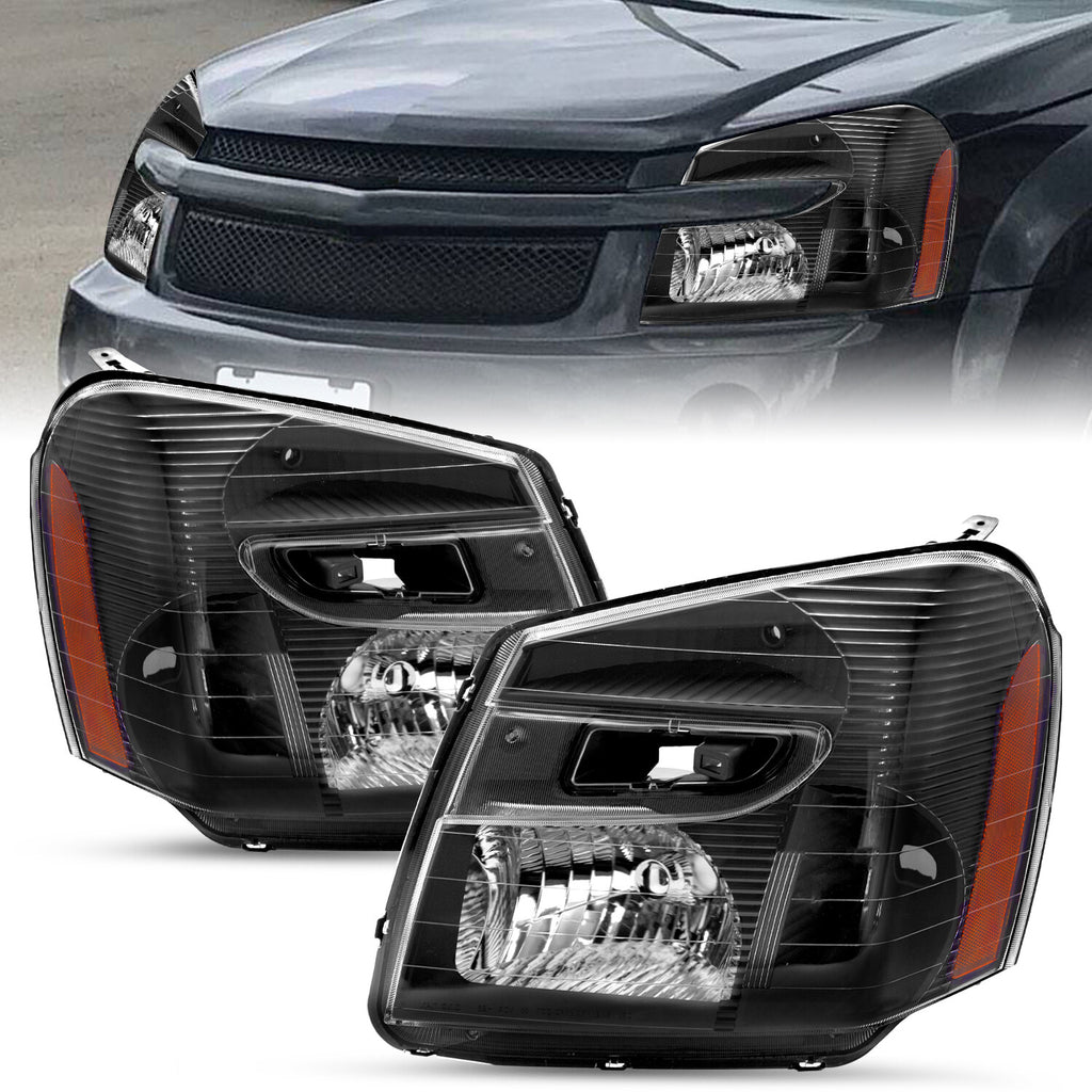 2Pcs For 2005-2009 Chevy Equinox Headlights Black Amber Corner Headlamp Pair