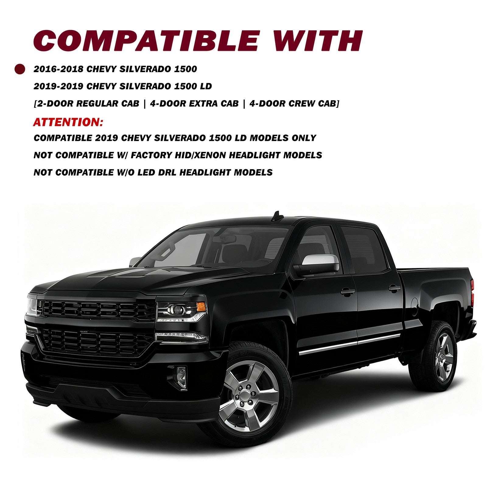 FULL LED Black Projector Headlights For 2016-2018 Chevy Silverado 1500 Headlamps