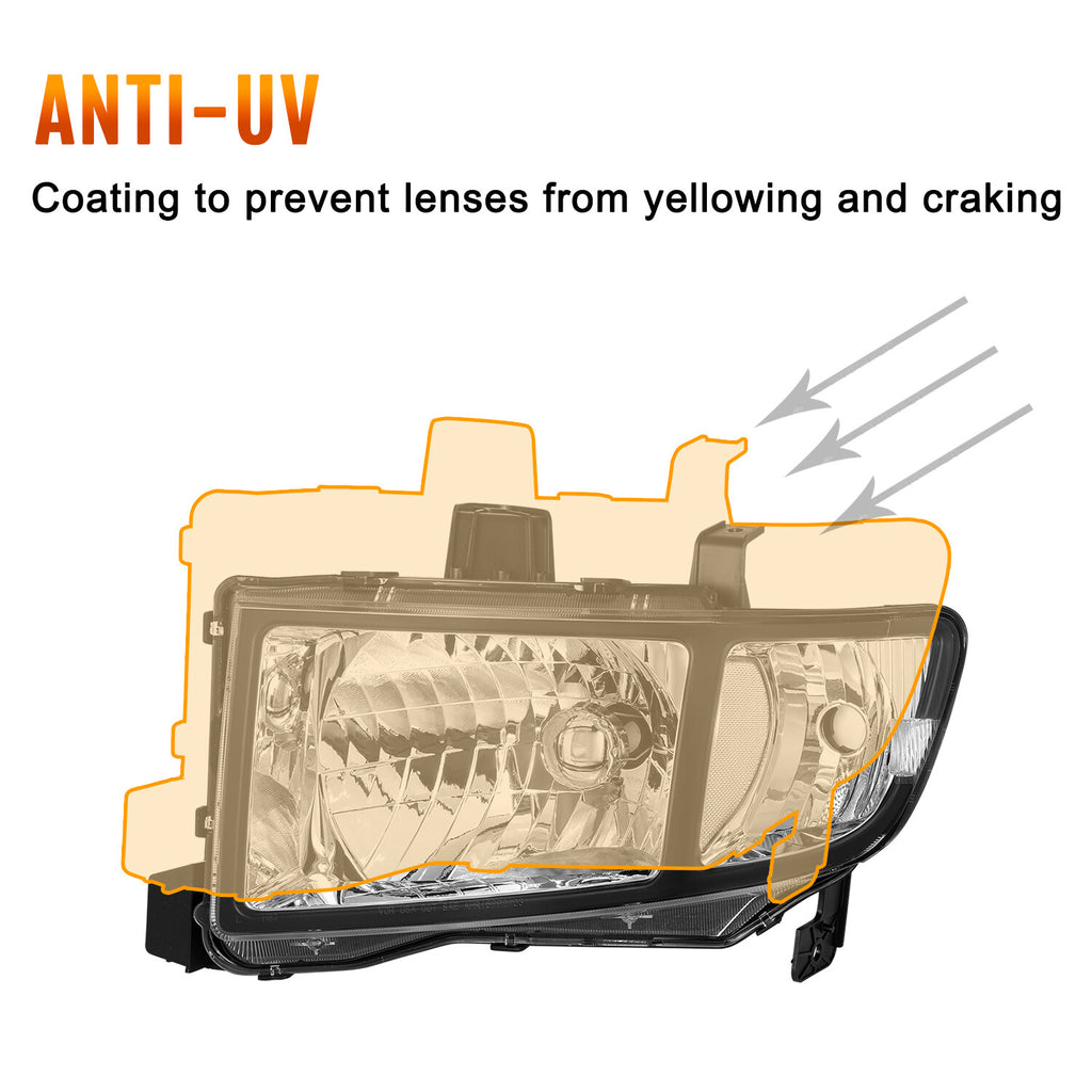 For 2006-2014 Honda Ridgeline Black Clear Headlights Headlamps Pair 06-14