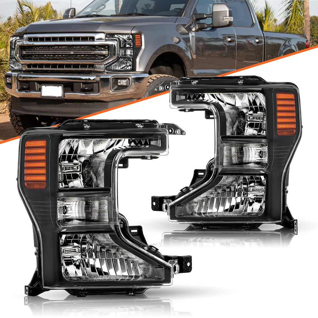 For 2020-2022 Ford F250 F350 SuperDuty Halogen Black Headlights Headlamps LH RH