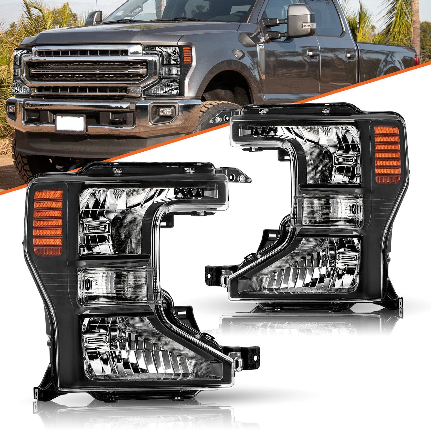 For 2020-2022 Ford F250 F350 SuperDuty Halogen Black Headlights Headlamps LH RH