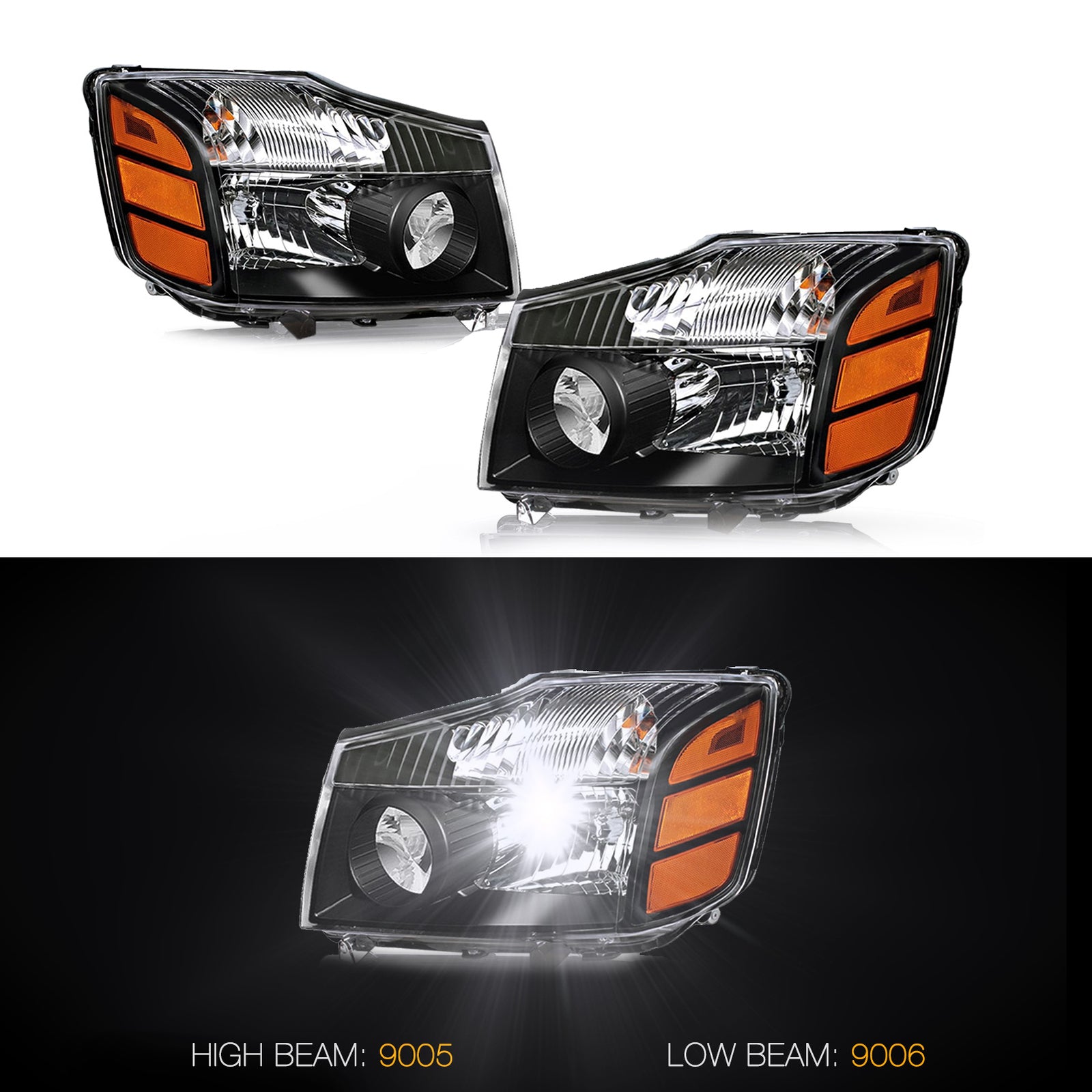 Black For 2004-2015 Titan 2004-2007 Armada Headlights Headlamps Left+Right 04-15