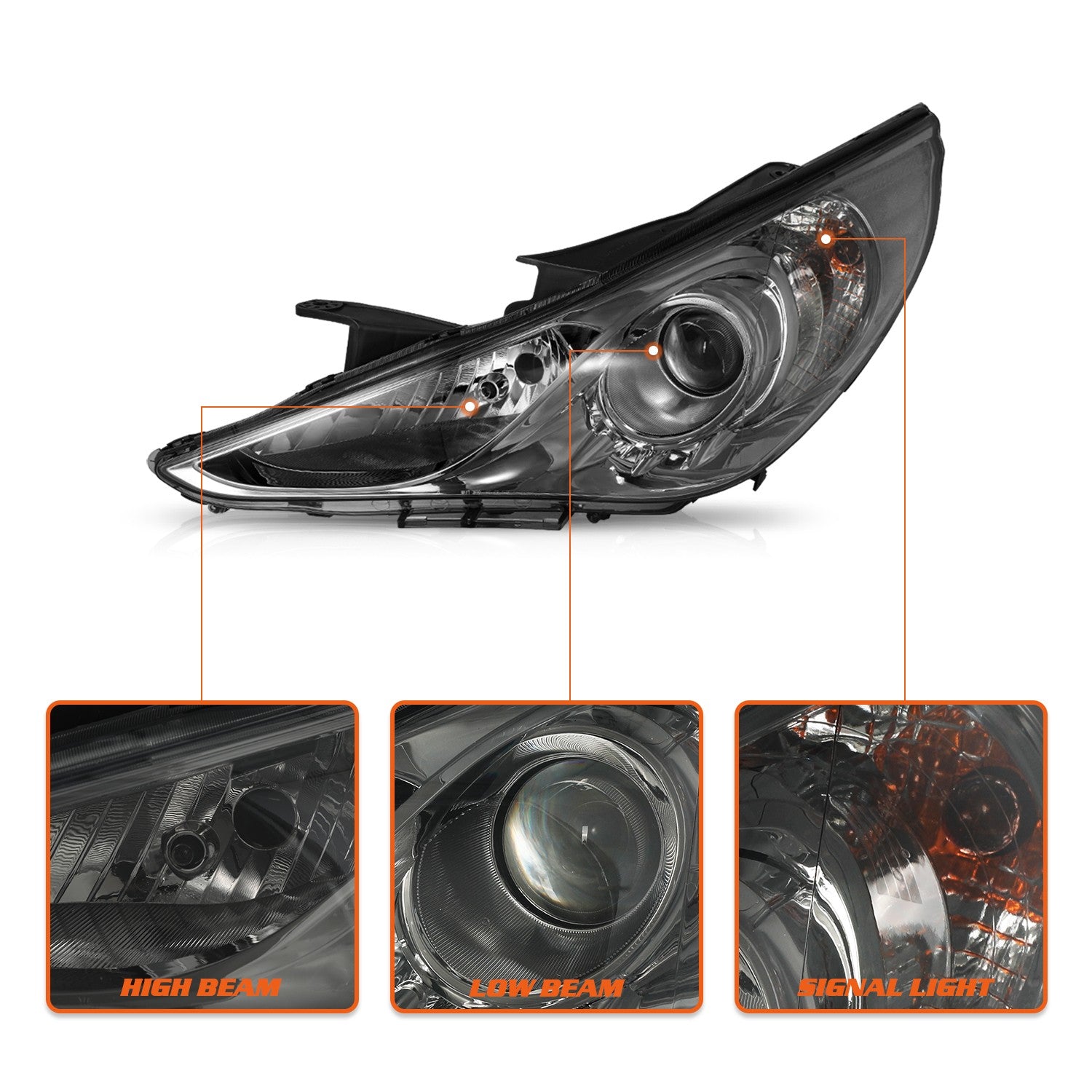 Smoke Housing For 2011 2012 2013 2014 Hyundai Sonata New Projector Headlight SET