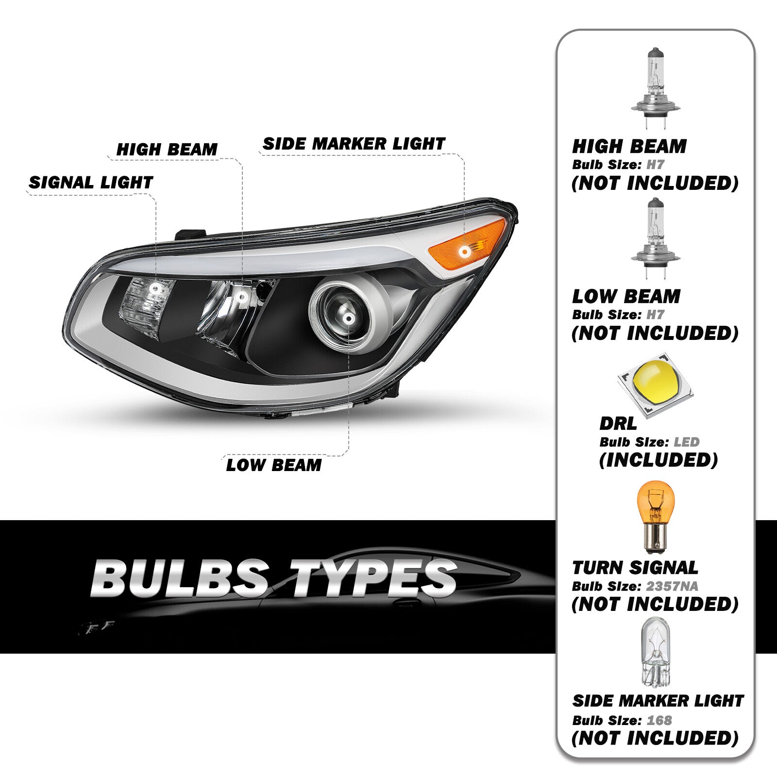 For 2014 2015 2016 Kia Soul Black Projector Halogen Headlight 14-16