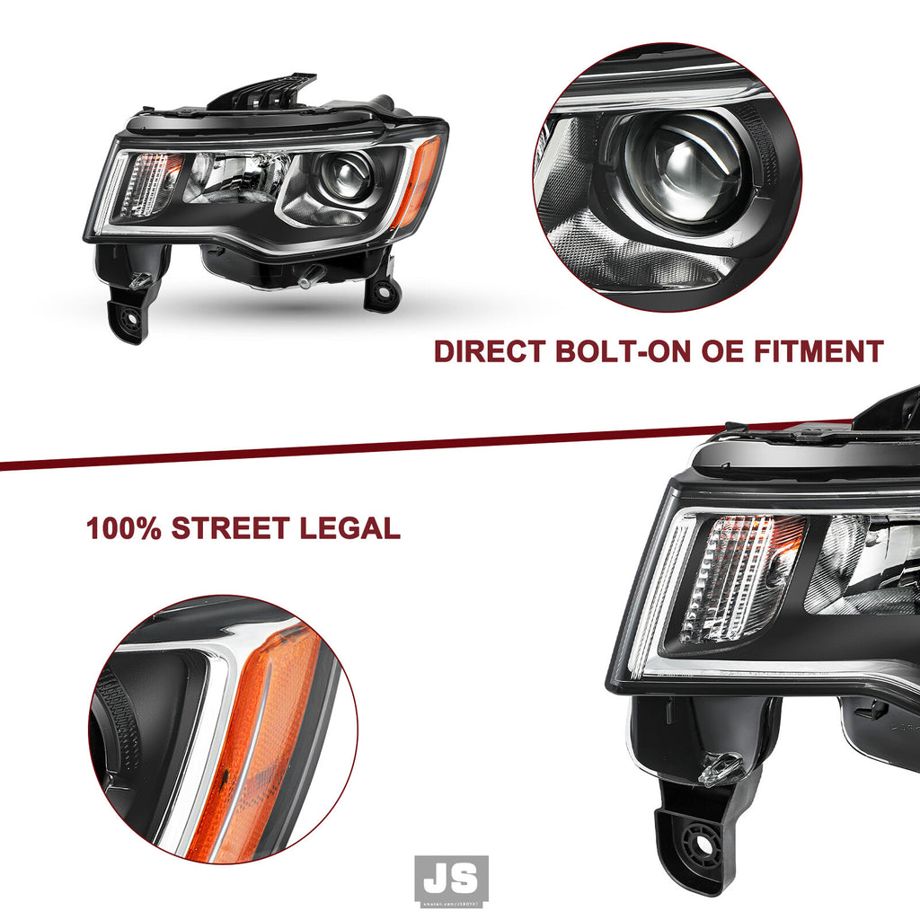 Chrome Trim Projector Halogen Headlight For 2017-2021 Jeep Grand Cherokee Left