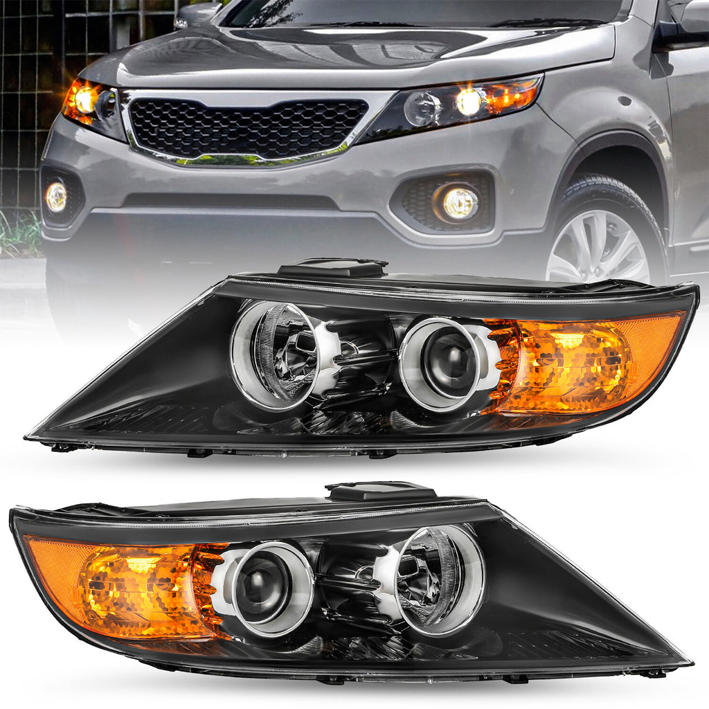 For 2011 2012 2013 Kia Sorento Halogen Black Amber L+R Pairs Headlight assembly