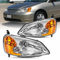 For 2001 2002 2003 Honda Civic DX Chrome Headlights Amber Corner Lamps 01-03 Set