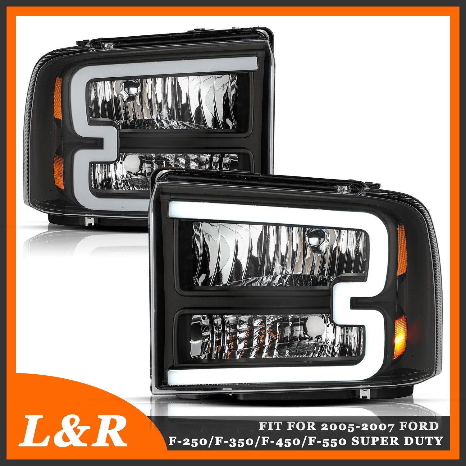 Fit For 2005-2007 Ford F250 F350 F450 F550 Super Duty LED DRL Headlights Lamps