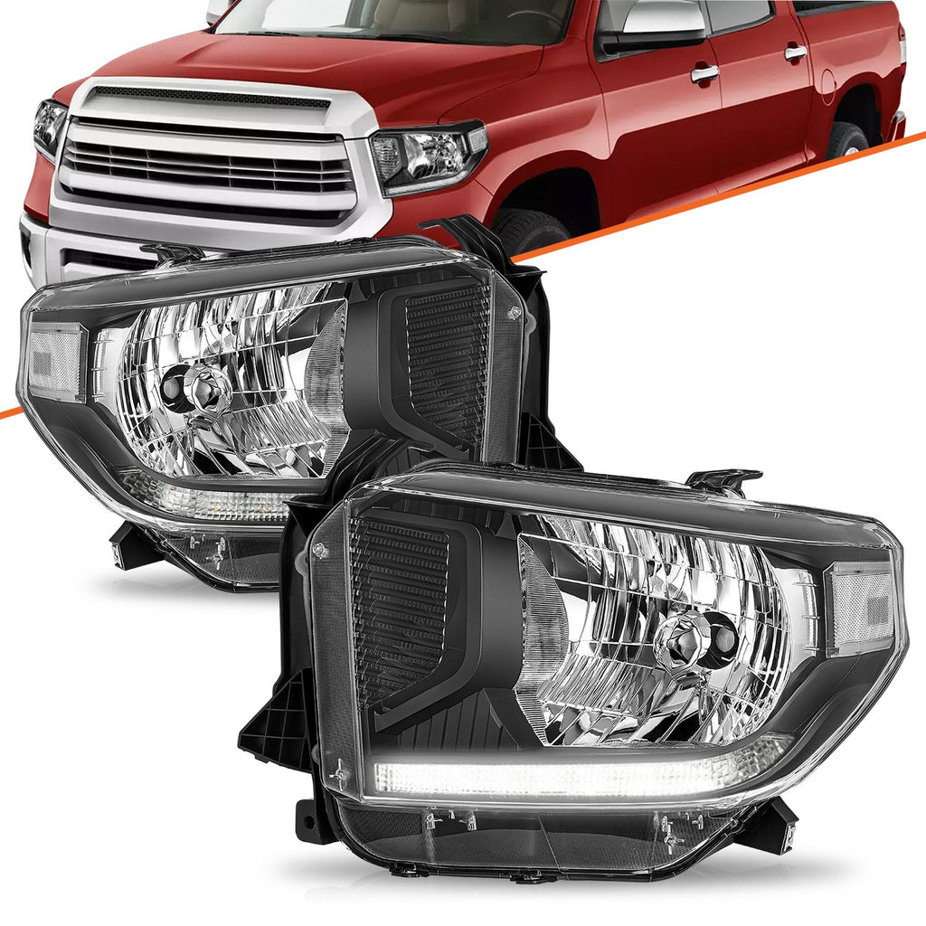 For 2014-2021 Toyota Tundra LED DRL Headlights Assembly Black Housing Left&Right