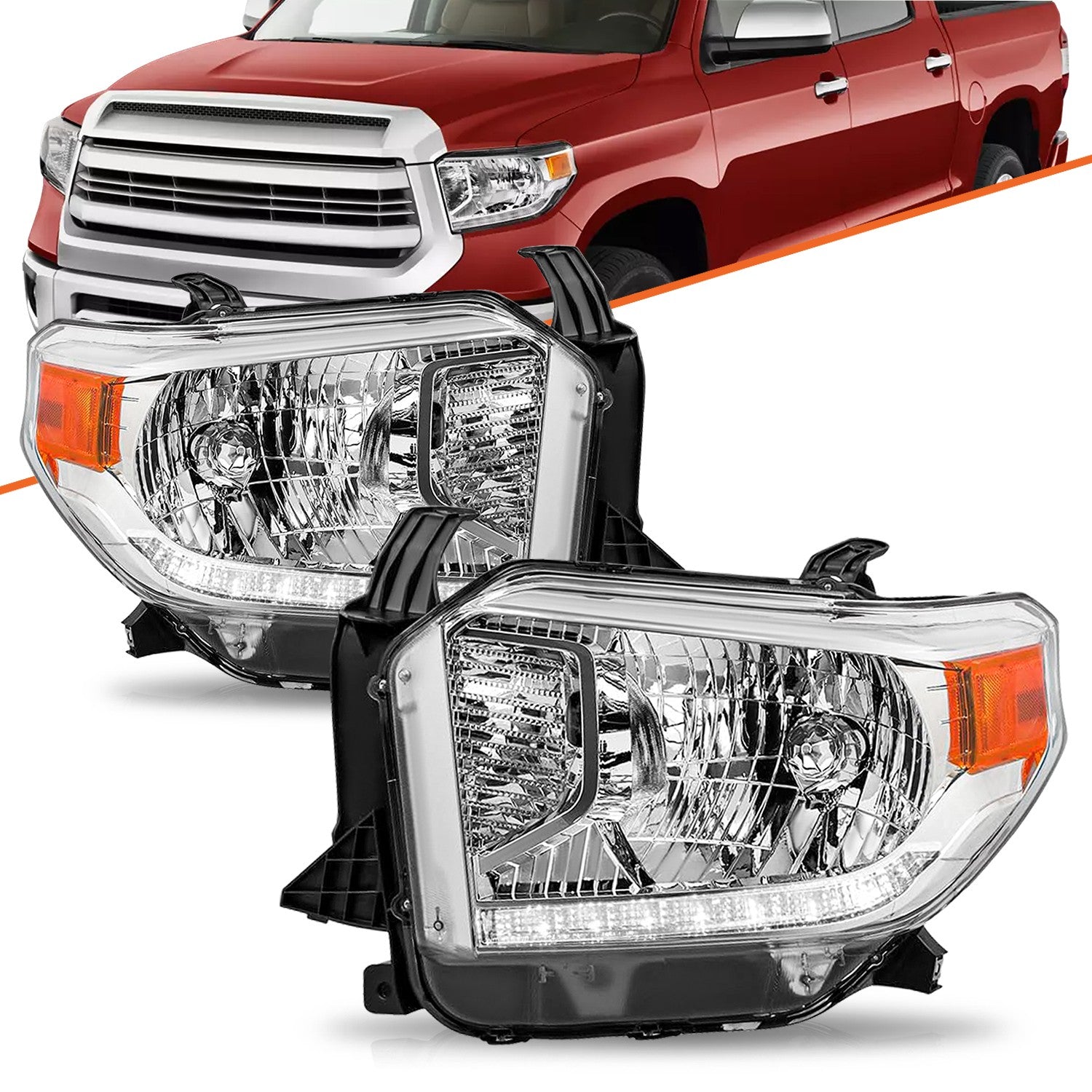 For 2014-2021 Toyota Tundra Headlights LED DRL Chrome Headlamp Pair Left+Right