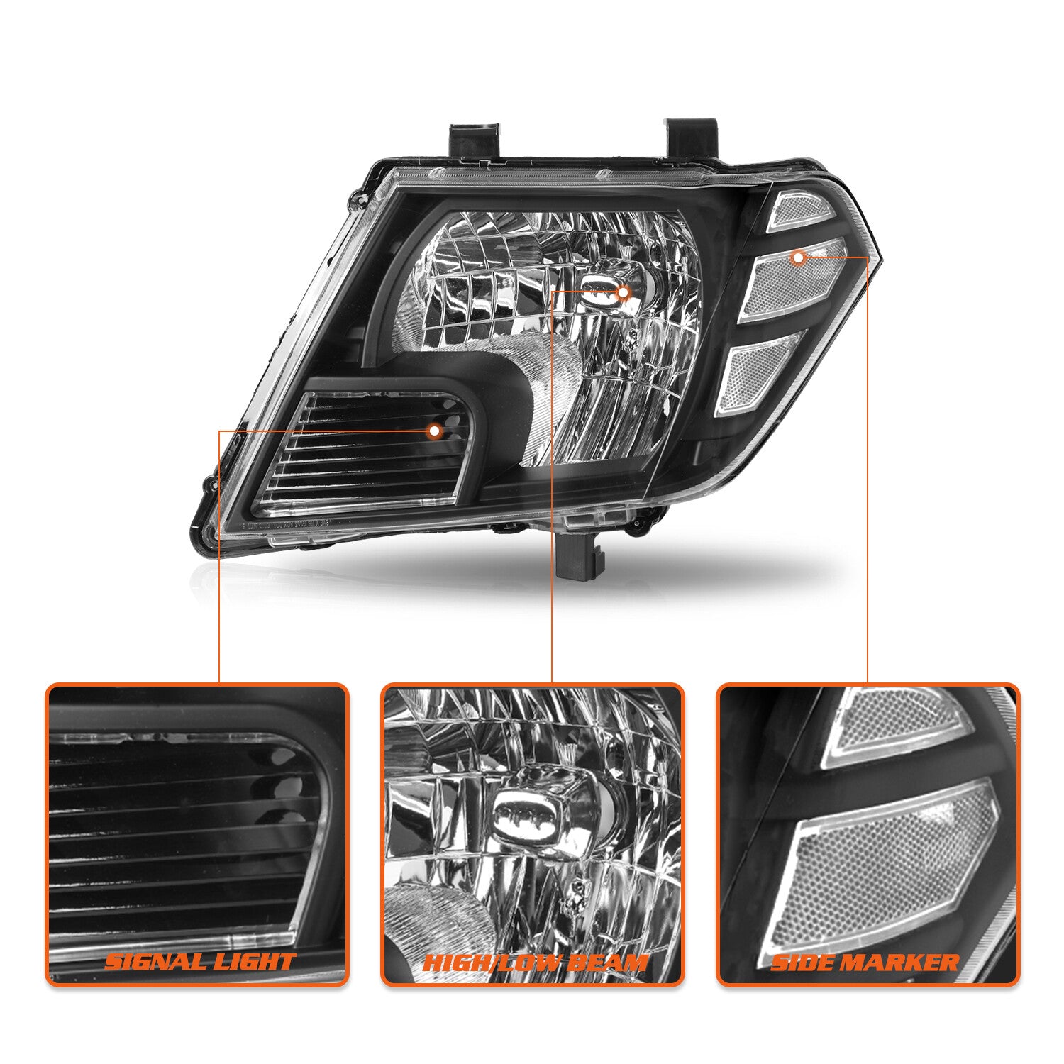 For 2009-2021 Nissan Frontier Truck Black Headlights Headlamps Left & Right Pair