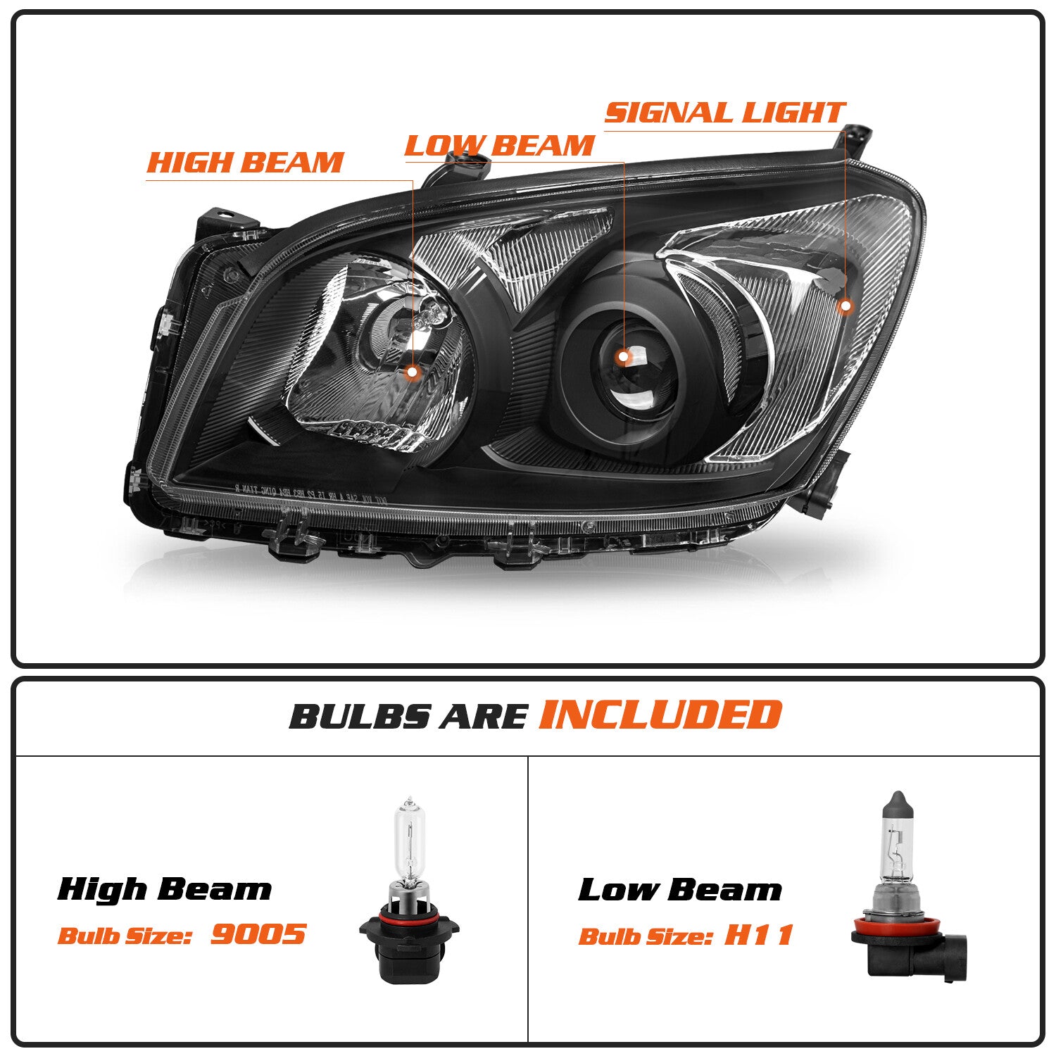 For 2009-2012 Toyota RAV4 RAV-4 Black Headlights Clear Corner Headlamps Pair