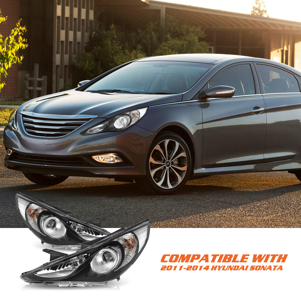 For Hyundai Sonata 2011-2014 Black Project Housing Clear Headlamps Headlights