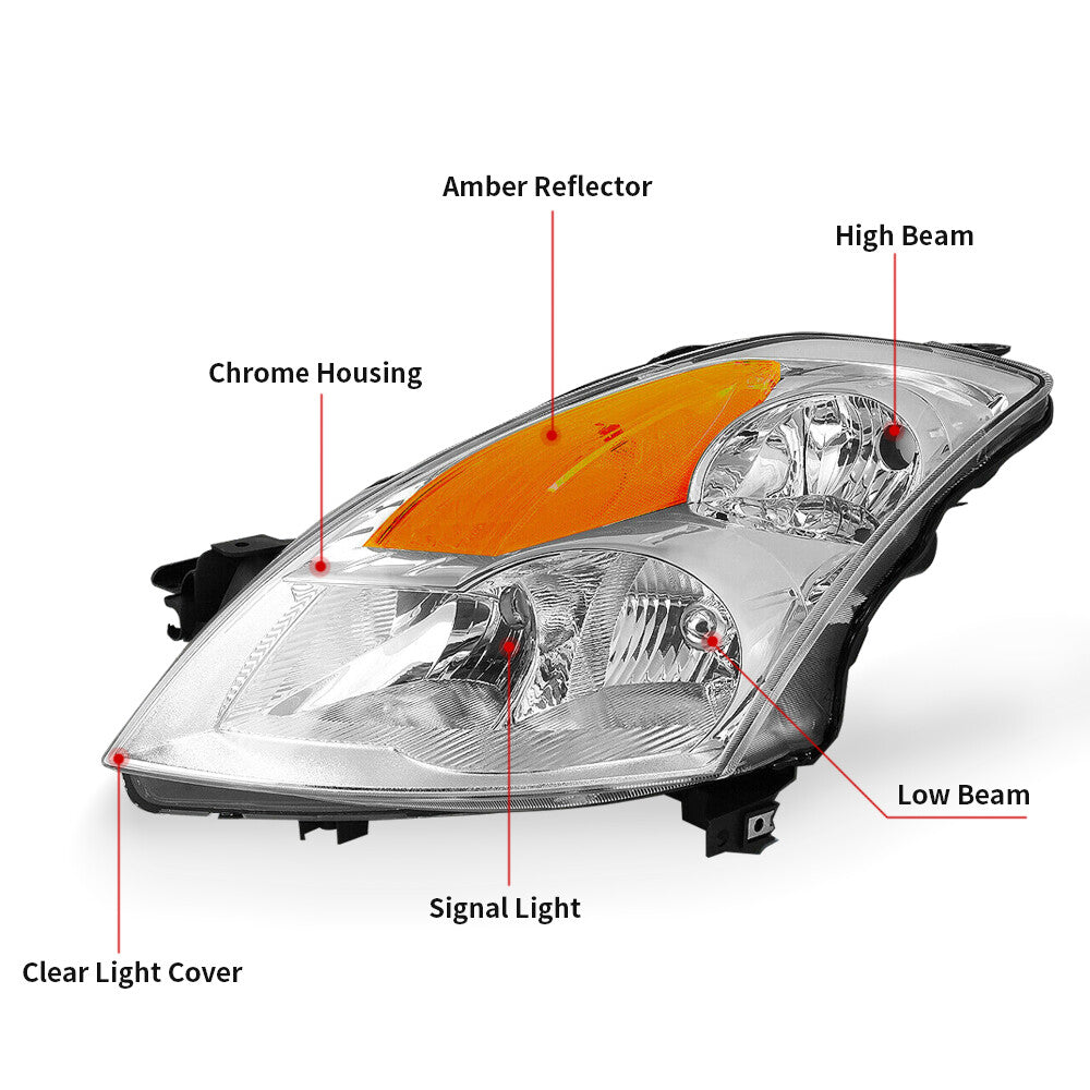 For 2007-2009 Nissan Altima Sedan Chrome Housing Amber Corner Headlights Lamps