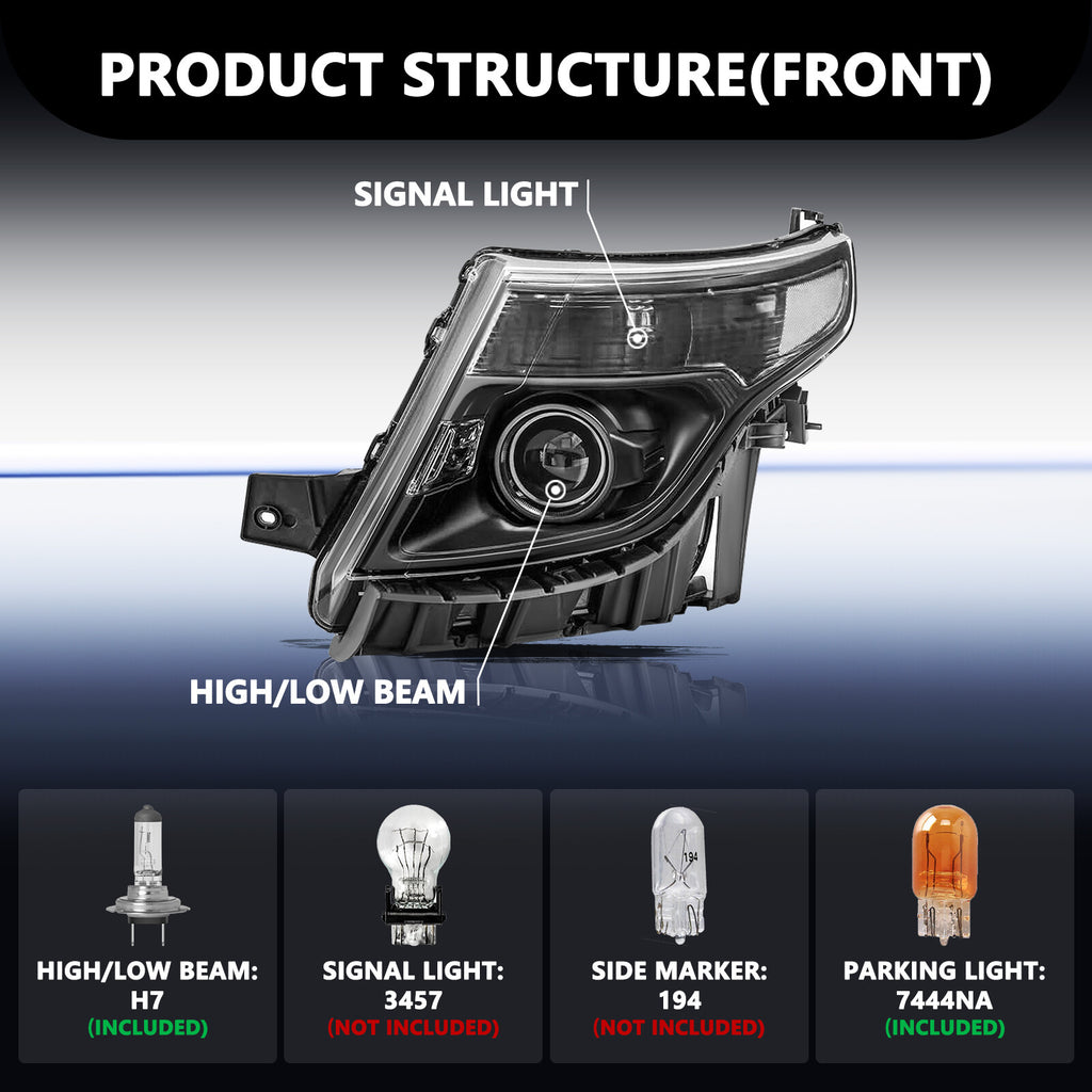 For 2011 2013 2014 2015 Ford Explorer Halogen Projector Headlight Set W/bulb