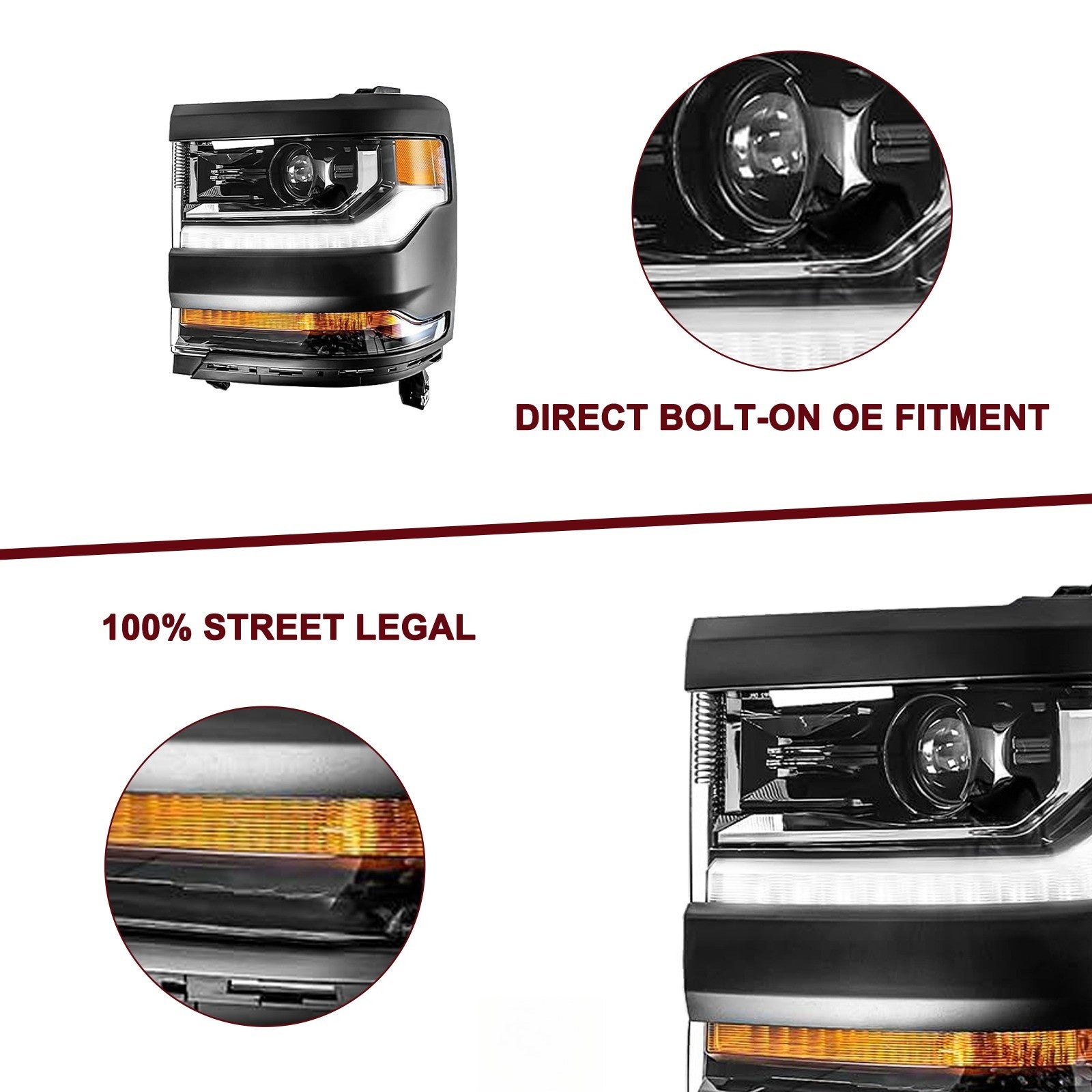 HID/Xenon Headlight For 2016-2018 Chevy Silverado 1500 Driver Side