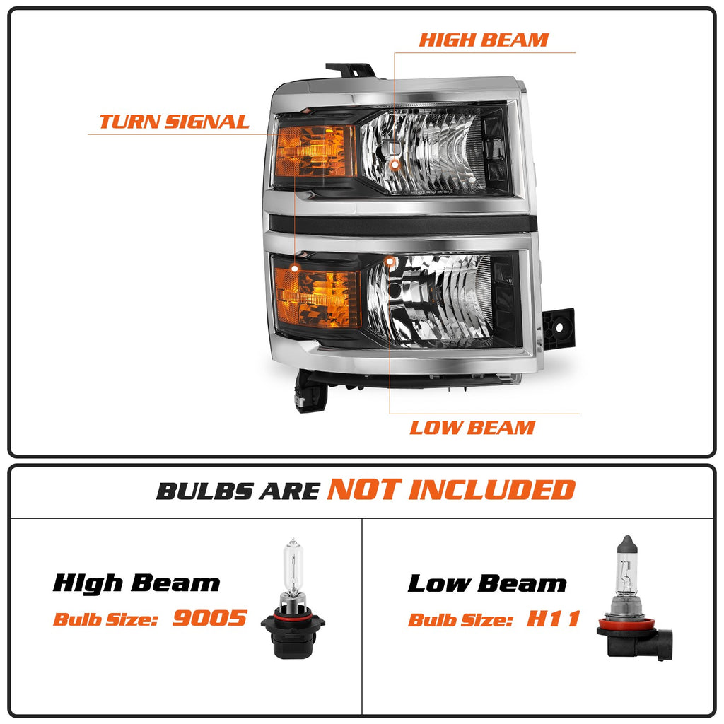 OE Style Halogen Headlight For 2014-2015 Chevy Silverado 1500 Passenger Side
