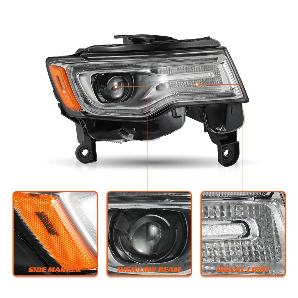 HID Headlights Pair For 2017-2021 Jeep Grand Cherokee Chrome W/ Bulbs LH+RH