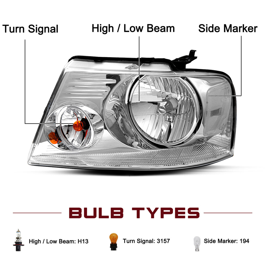 FOR 2004-2008 FORD F150 06-08 LINCOLN MARK LT HALOGEN HEADLIGHTS LAMPS PAIR