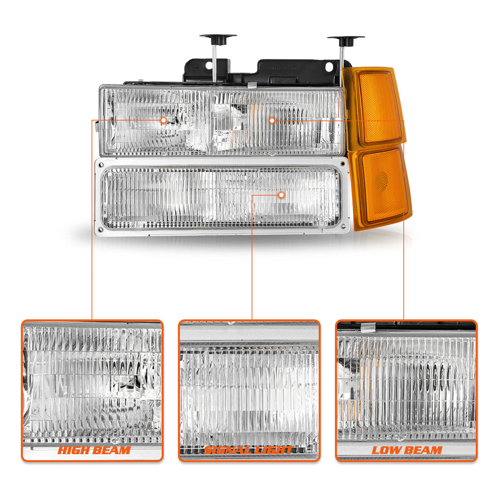 For 94-1998 Chevy Silverado C/K C10 1500 2500 3500 Headlight Bumper Lamp w/Bulb