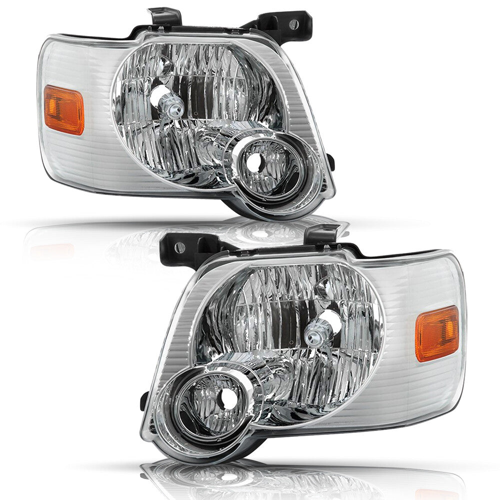 For 2006-2010 Ford Explorer Chrome Housing Amber Corner Headlights With Bulb 2Pc