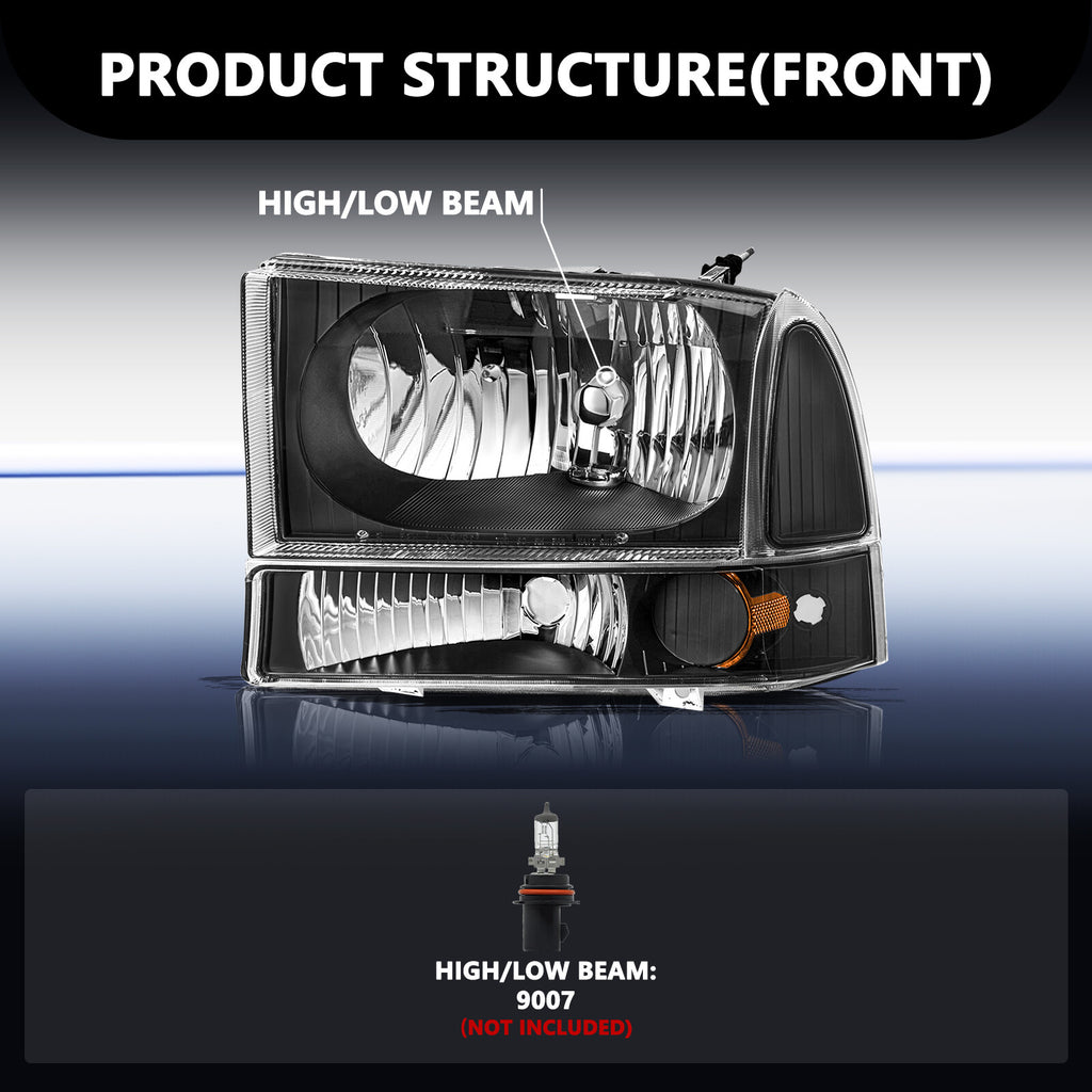 For 1999-2004 Ford Super Duty F250/350/450/550/ 2000-2004 Excursion Headlights