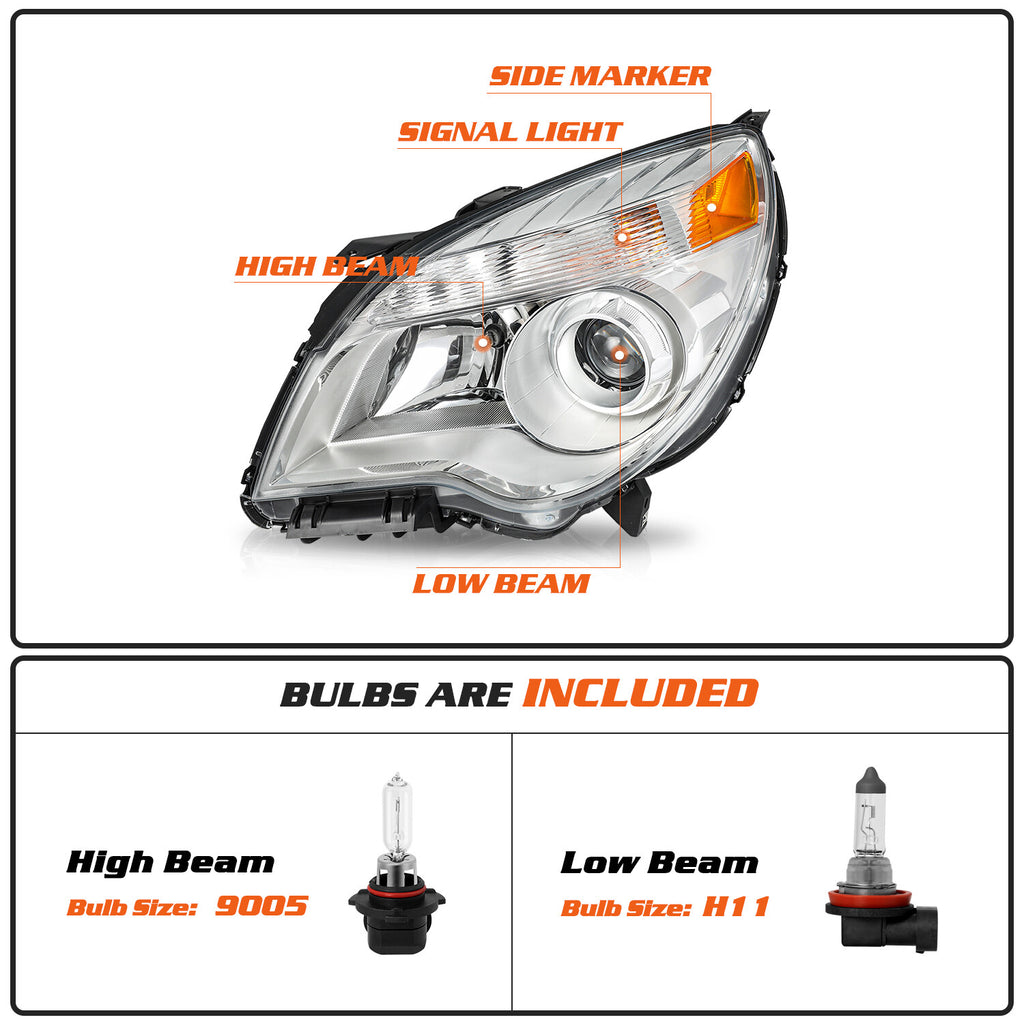 for 2010-2015 Chevy Equinox Projector Halogen Headlights Left+Right Set w/Bulds