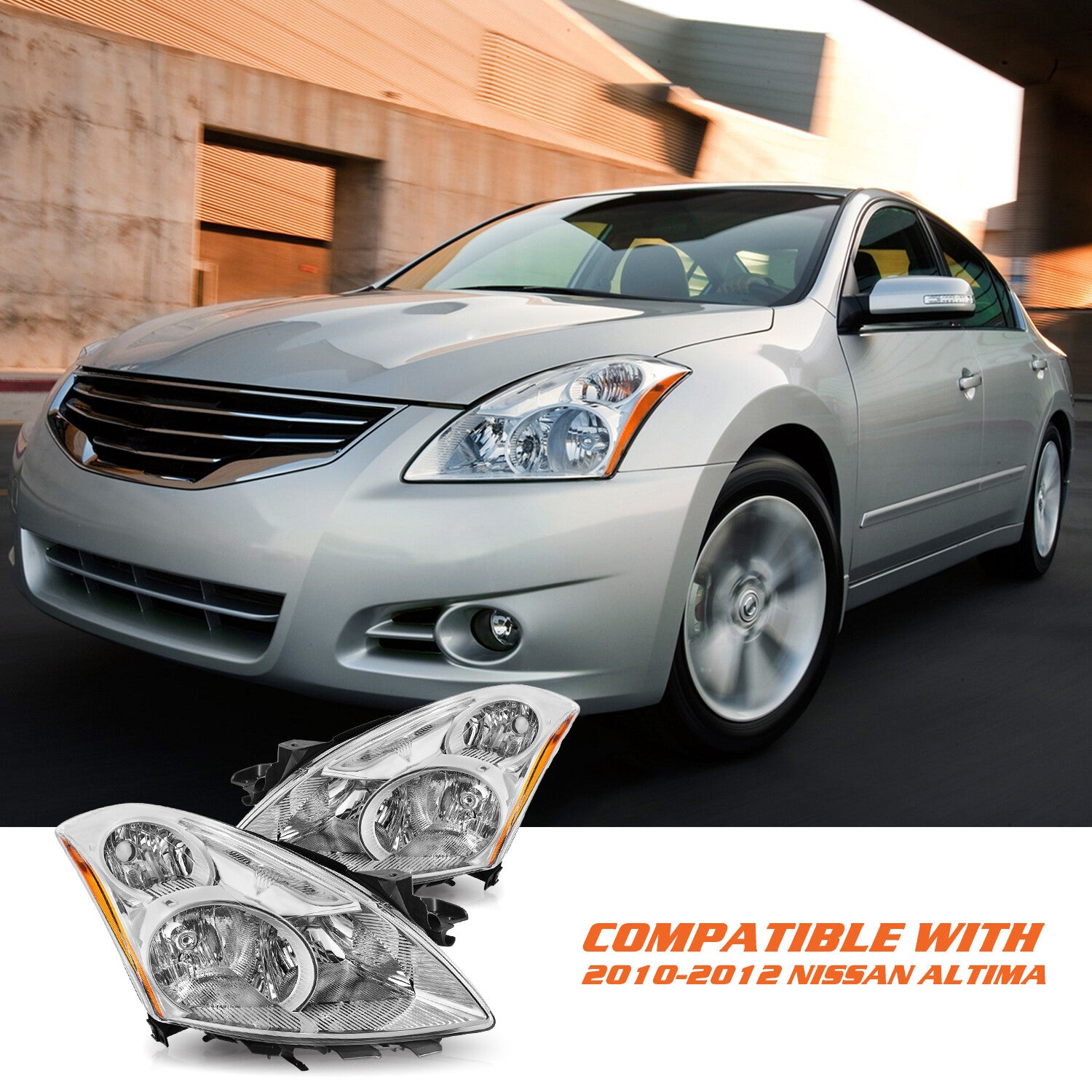 For 2010 2011 2012 Nissan Altima Sedan Chrome Halogen Headlights Headlamps LH+RH