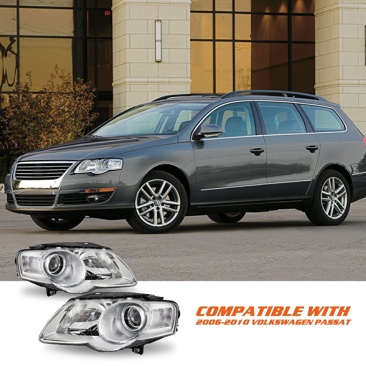 W/Bulbs For 2006 2007 2008 2009 2010 Volkswagen VW Passat Halogen Headlights Set