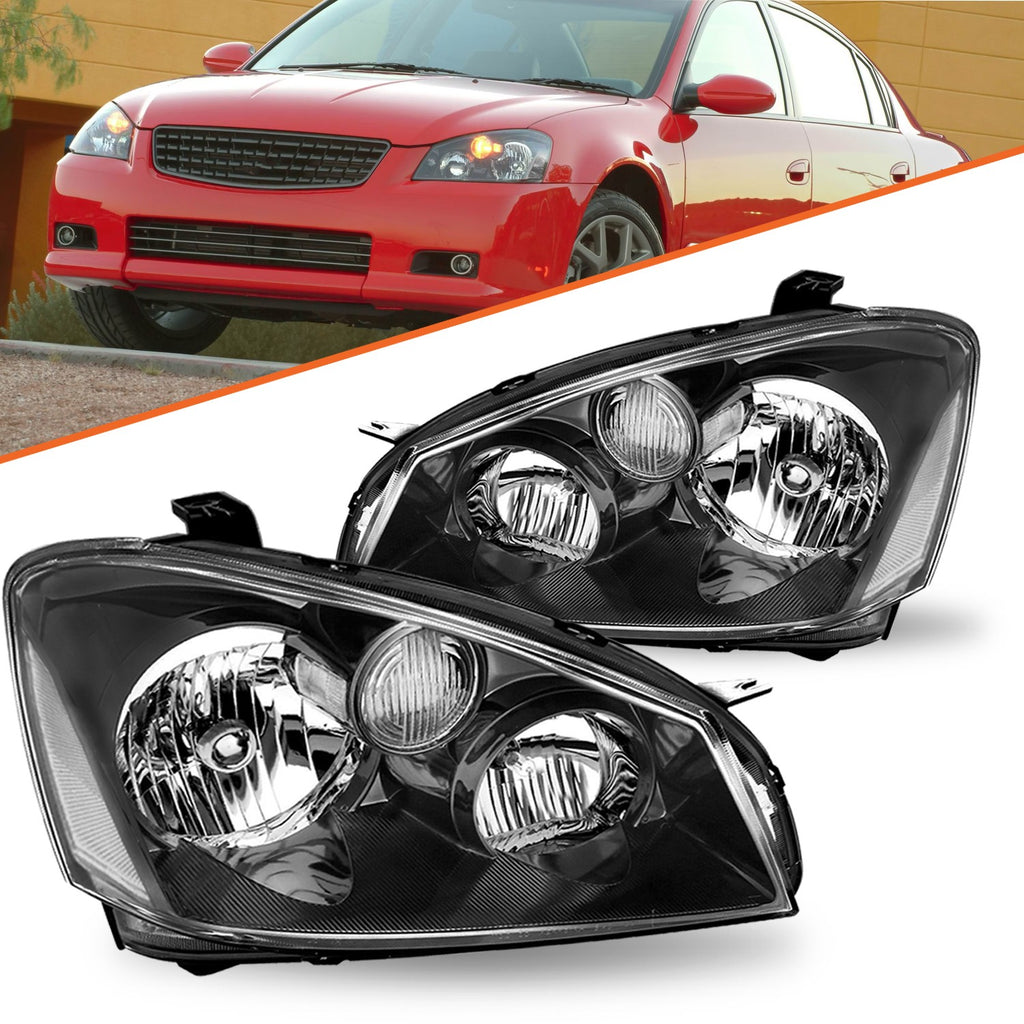 For 2005-2006 Nissan Altima 4Dr Black Housing Clear Corner Headlights Lamps L+R