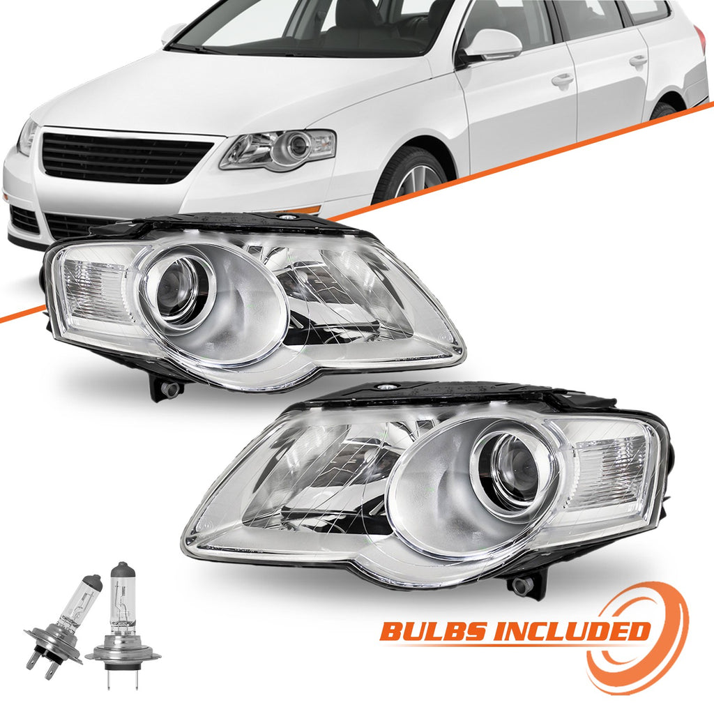 W/Bulbs For 2006 2007 2008 2009 2010 Volkswagen VW Passat Halogen Headlights Set