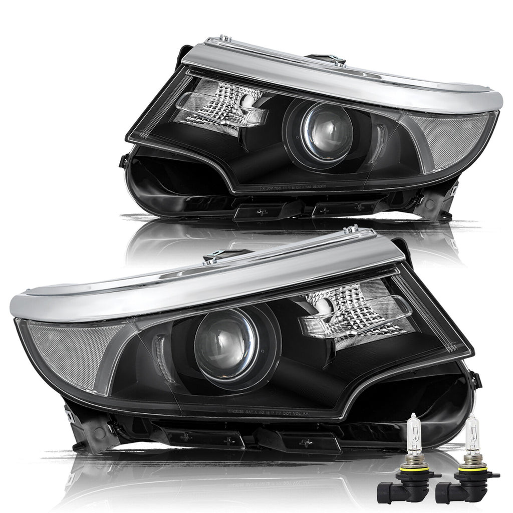 For 2011 2012 2013 2014 Ford Edge Black Headlight Headlamp Pair W/Bulbs
